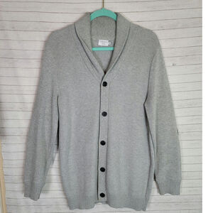 7 DIAMONDS BUTTON UP SHOULDER PATCH GRAY CARDIGAN, SZ MEDIUM